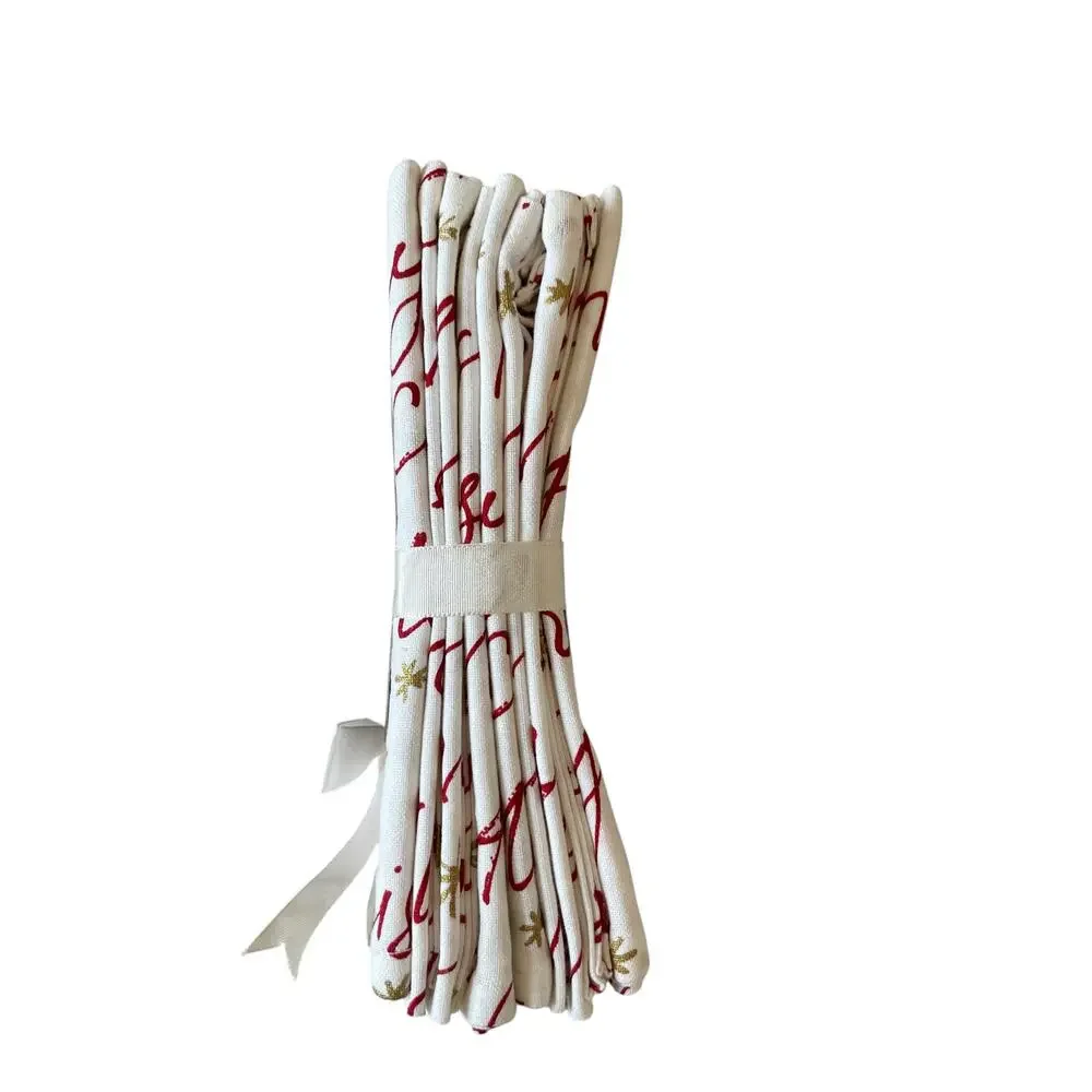 8pc Rachel Zoe Merry Christmas Script Cotton Napkins 18x18 Red Cream Holiday New